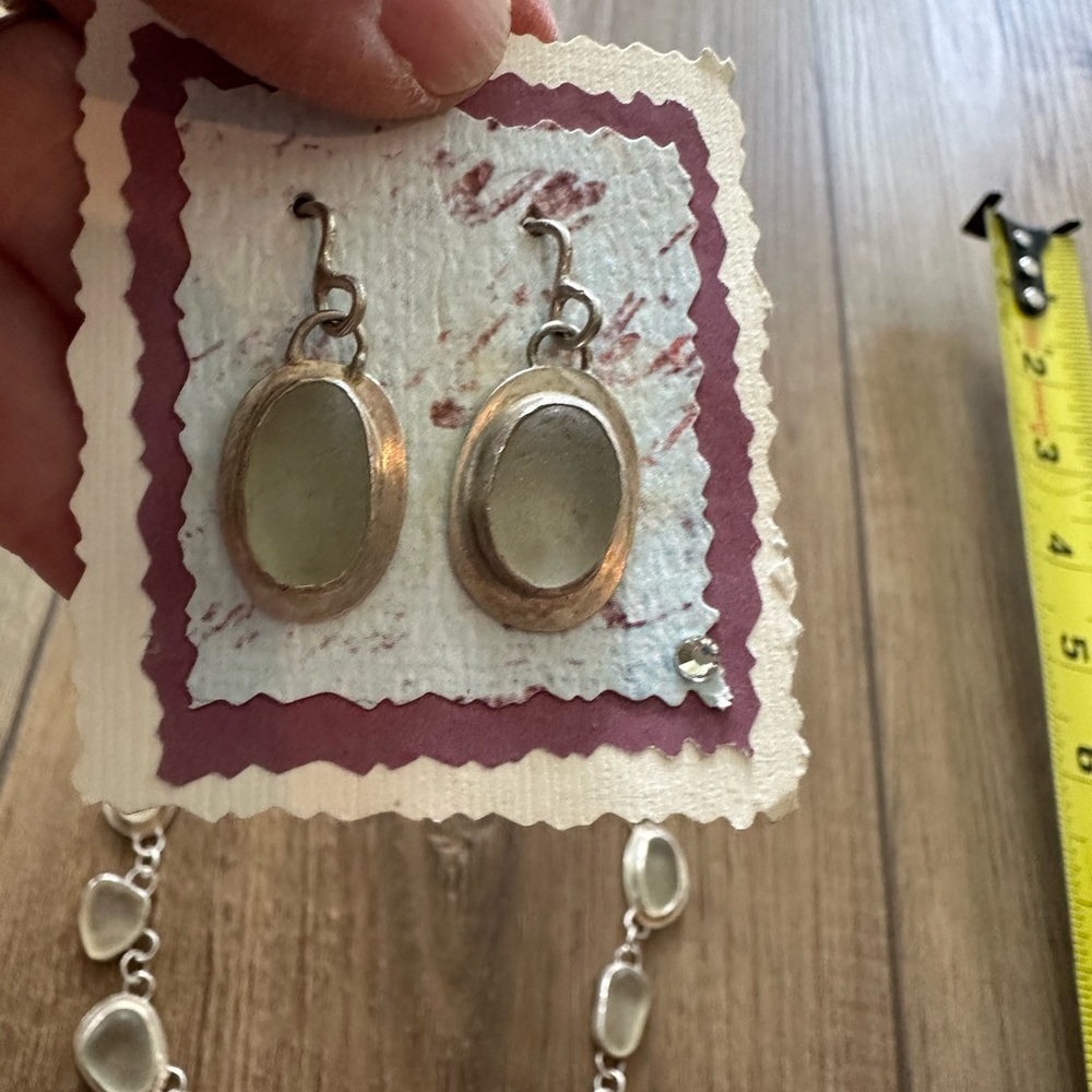 Elegant Sterling Silver Necklace with clear/white Beach Glass and Earring Set - Picture 2 of 7